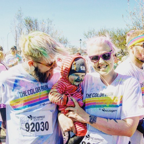 This is what we did today. The Color Run. It was pretty fun. #thecolorruniceland #beard #father #bab