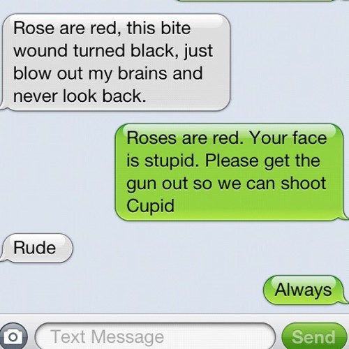 Valentine&rsquo;s Day messages with my best friend from last year. We&rsquo;re very&hell