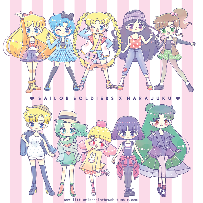 littlemisspaintbrush:Last April, I drew the Sailor Soldiers wearing Kawaii / Harajuku-themed