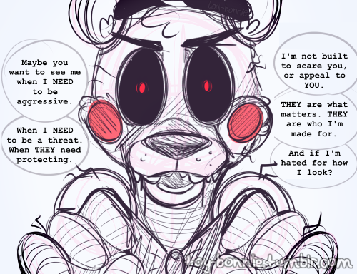 toy-bonnie:  I had an anger moodswing. And a need to practice more bears.Why do so many people hate Toy Freddy. Hes awesome.