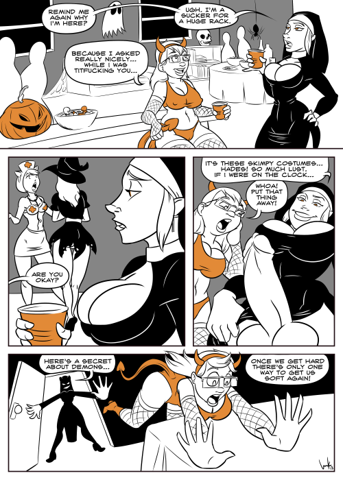 inkstash:  inkstash:  A commissions Halloween comic starring Iniquity the succubus and her mortal FWB Rosa. She tried to stay incognito, but it’s hard to keep your concentration around so much TnA.  It’s Halloween Eve so here’s a reblog of a themed