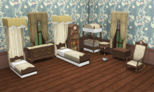 historicalsimslife:TS4: Antique Nursery Setincludes 11 items: toddler’s bed, child’s bed, crib, bed 