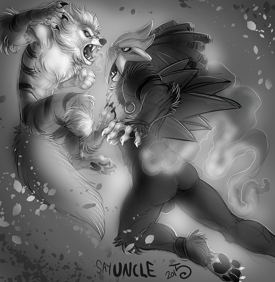saykitty:  Sketch commission for Zeekcalzaya of Dowski’s Arcanine character fighting