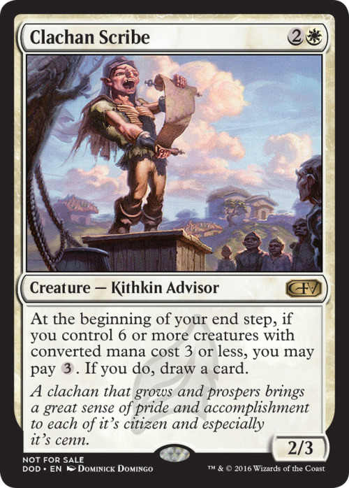 Uuugh! Re-editing cards after two night shifts ended up in mistakes? No way! Clachan Scribe, Kithkin