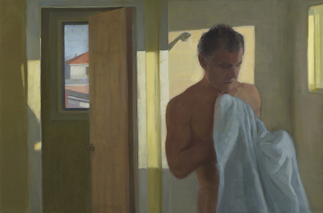 huariqueje:  Shower   -    Sally Strand American, b.1940s- oil on canvas, 24