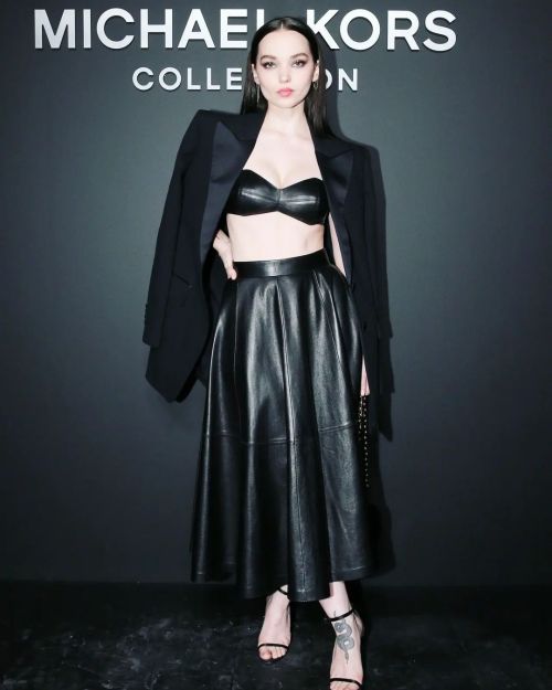 @dovecameron was wearing this lovely black leather ensemble at the @michaelkors fashion show in New 