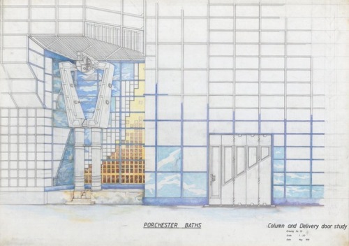 Porchester Baths, detail, diploma project by Amarjit Kalsi (possibly in Peter Cook&rsquo;s Studi