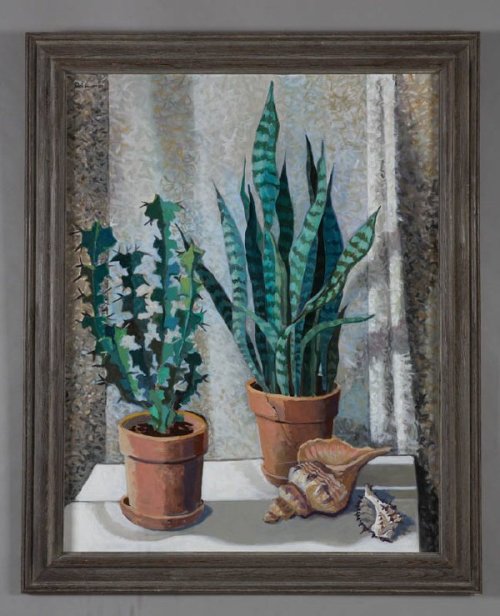 cactus-in-art:Barney Delabano (American, 1926-1997)Cactus and Snake Plant, 1993