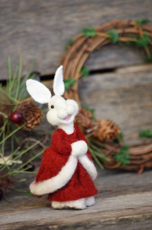 White Christmas Bunny needle felted by Teresa Perleberg