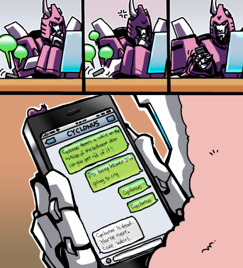 londonprophecy:  kazenoru:  i was going to end up at p.2. and i don’t know why i draw 2 more pages. maybe i just want to see a dere cyclonus but not only the tsun one. btw why cyclonus is a eggplant, it’s because in japanese, his name is pronouced