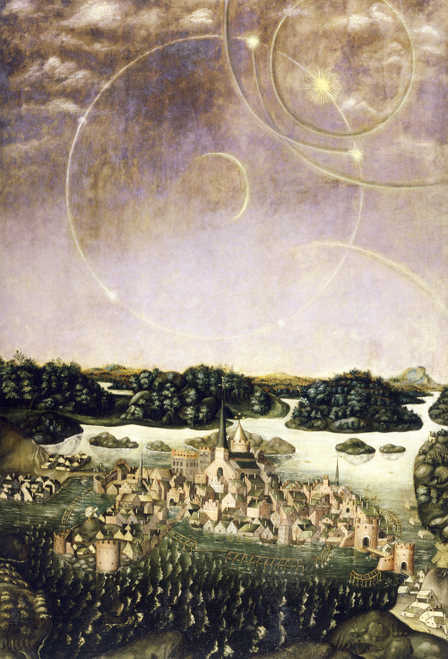 ericusrexlovesartinallforms:Astral phenomena in the sky over Stockholm - Jacobs Heinrich Elbfas