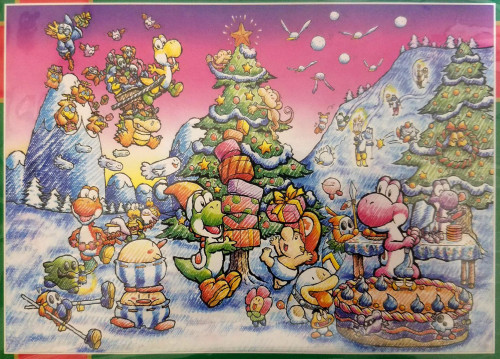 suppermariobroth:Illustration used for a festive 1995 Yoshi’s Island jigsaw puzzle from Japan. Zoom in to see details.Main Blog | Twitter | Patreon | Source: twitter.com user “blacktangent”