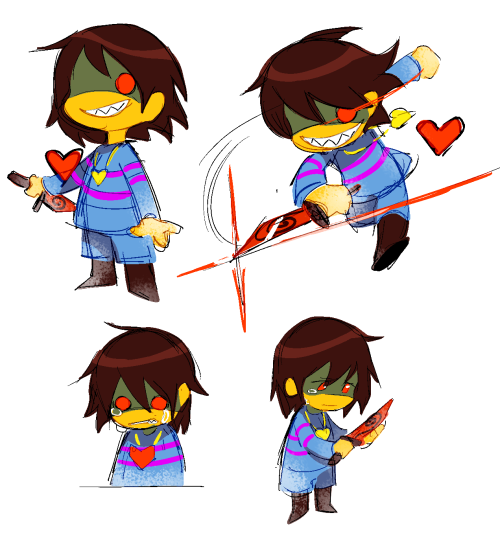 Just quick doodles I drew of Frisk while listening to Battle Against A True Hero, and Megalovania,I 