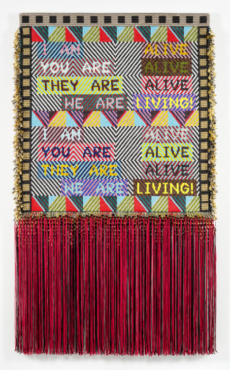 thearchivebaby: Jeffrey Gibson. ALIVE!, 2016. Glass beads, tin jingles, steel and brass studs, nylon