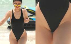 starprivate:  Kylie Jenner’s pussy meat  Wide pussy can not fit in tiny swimsuit.