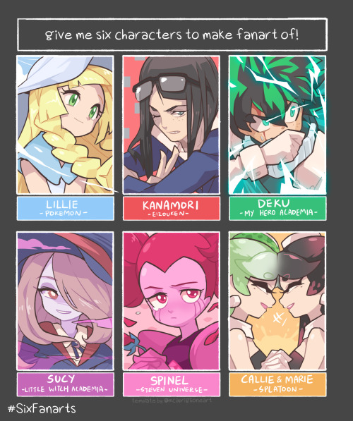 I did the 6 fanarts challenge on Twitter. It was a lot of fun drawing characters that I’d otherwise,