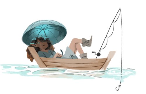 alyruko: a fish taco [image description: a drawing of Taako, lounging in a small rowboat underneath 