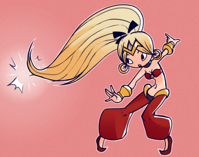 Drawthread request: Pallina, an old Eastern European cartoon commercial mascot with a big ol' ponytail, dressed as Shantae.