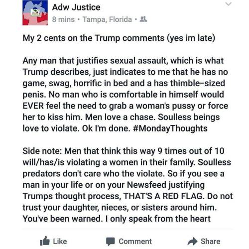 @Regrann_App from @his_fit_diva - #MyThoughts #rape #rapeculture #Predator #trump #soulless - #regra