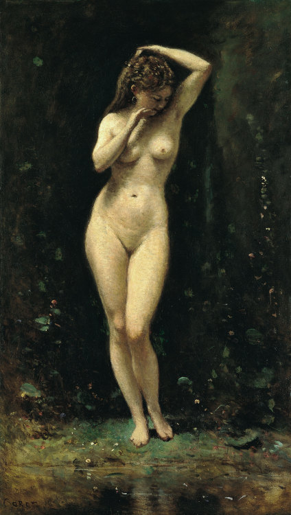 the-evil-clergyman: Diana Bathing (The Fountain) by Jean-Baptiste Camille Corot (1869-70)