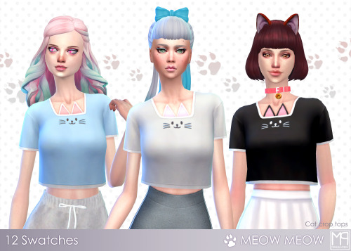 manueapinny:Meow meow (=^・ｪ・^=) Cat crop tops. I made from this reference ^^ Teen to elder12 Swatche
