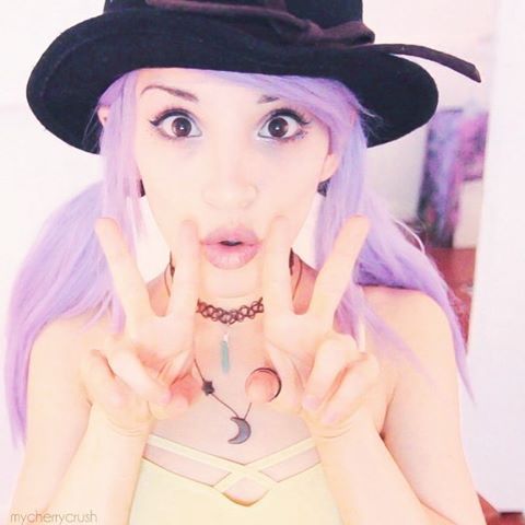 #hi #picoftheday #photoftheday #mycherrycrush #cute #hat #purplehair