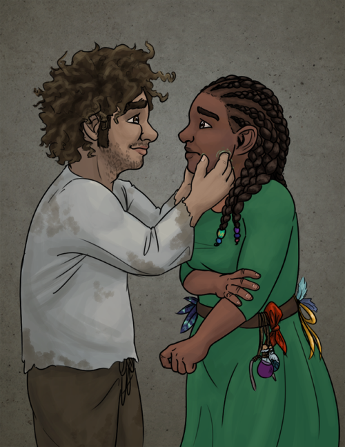 samaranththefleshweaver:hello i cried [image description: a drawing of Yeza and Nott, as Veth, in fr