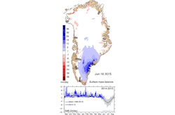 discoverynews:  Greenland’s Sudden Melt Seen in New MapsIt appears that Greenland’s melt season is making up for lost time.After a cool spring kept Greenland’s massive ice sheet mostly solid, a (comparatively) warm late June and early July have