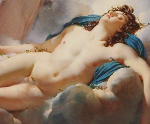 ganymedesrocks:Awaking in the Enlightened 18th century or Awakened in the 19th century by the brushstrokes of Pierre-Narcisse Guérin - Aurora and Cephalus 1783 - “Céphale endormi” or the same emergence from sleep seen through the detail taken from