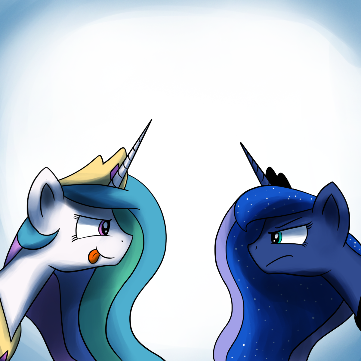 asksunshineandmoonbeams:  Luna: This was supposed to be a staring contest, Tia! Celestia: