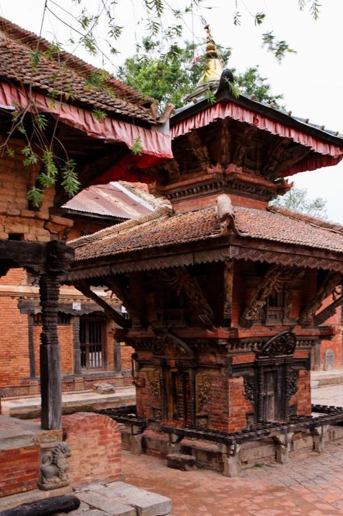 Temples in courtyard of Changu Narayana Temple, Nepal