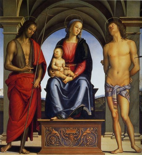 pietro-perugino: Madonna and Child with St. John the Baptist and St. Sebastian, 1493, Pietro Perugin