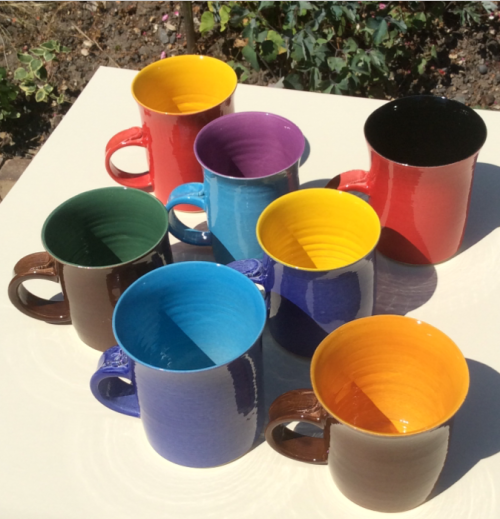 earthwoolfire: Mugs glazed in delicious mix and match colours. These and others are not yet availabl