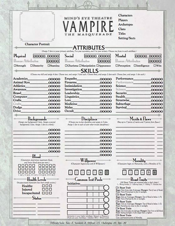 Nerdbert's Interactive Character Sheet Collection for Vampire: The