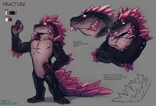 Fracture&rsquo;s finished sheet! Fracture is an obsidian-colored baradile. Purple crystals started g