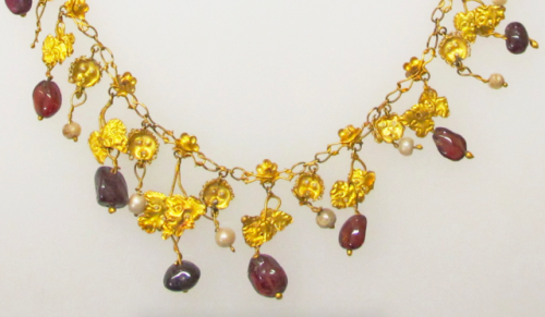 via-appia: Gold, garnet, and pearl Roman necklace, 1st - 2nd century AD