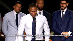 thelovelybones124:  pettygraham: 1guard: Russell Westbrook thanks his wife, Nina, in his MVP speech at the NBA Award Show | June 26, 2017  Aww 😍   She is so gorgeous