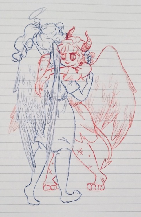 I’ve really wanted to draw wings recently, so here’s a quick little doodle of opposites attracting. 