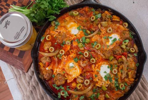 &ldquo;Kefta Mkaouara (Moroccan Lamb Meatballs w/ Tomato Tajine and Poached Eggs)[5014x3401]&rdquo; 