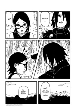 arounagein-art:  うちはサスケxサラダ-Unconditional love…[Do you think Sasuke will do the forehead tap to Sarada? This is just something I was thinking about. I wonder how he will explain his absence or if he will apologize. Ah I do not know