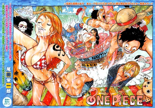 pkjd-moetron:  Latest Weekly Shounen Jump cover & One Piece color spread. 