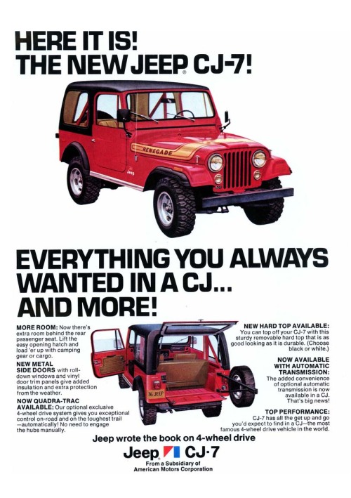 Jeep CJ-7 ad, 1976. American Motors. Source