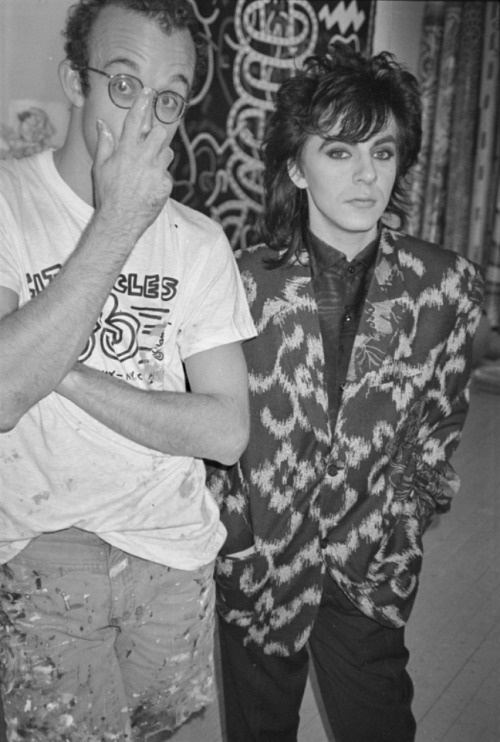 twixnmix: Nick Rhodes visiting Keith Haring at his studio in New York City, 1985.Photos by Andy Warh