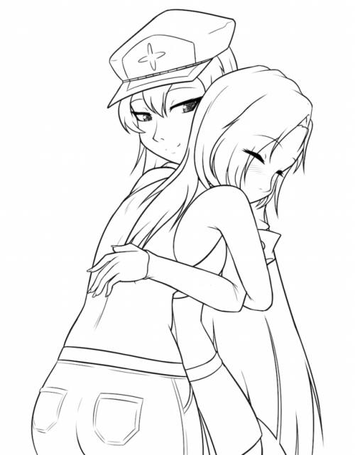 Patreon SketchFor this month Darkarri requested a sketch of a friend’s OC hugging Esdeath (from the series Akame ga Kill).Links: - Patreon - Eka’s Portal - SFW Art - Tip Jar