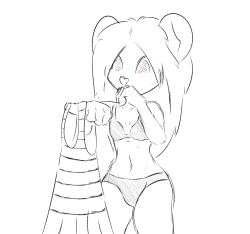 nephrited:wehingsounds:Jade wanted this drawn, Panda trying on clothes.Yaaay I did want this drawn! Look at the good panda. Yes. Look at it.yay panda~ c: