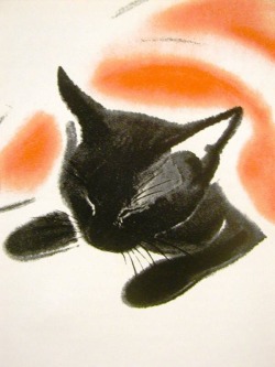 crustydollparts:     Newberry, Black Cat asleep under cover 1940     