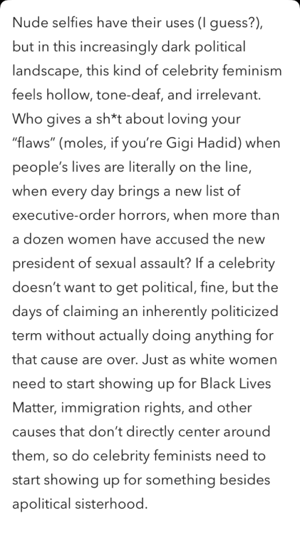 sensitiveblackperson:theblasianbarbie:Finally a good cosmo Snapchat article“Apolitical sisterhood” s