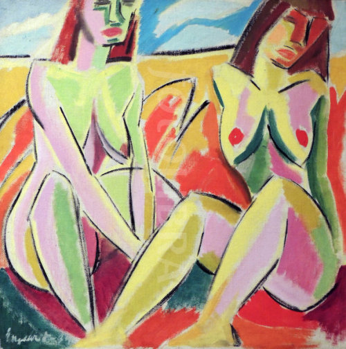 Bjarne Engebret (Norvegian, 1905-1985)Women on the beach, 1934