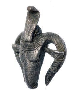 grandegyptianmuseum:   Silver pendant in shape of ram’s head wearing uraeus, with incised details. 26th Dynasty, ca. 664–525 BC, EA18300  