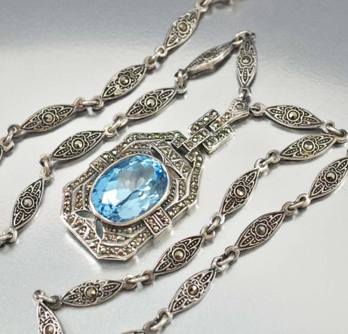 boylerpf: Art Deco Aquamarine Marcasite Necklace via Boylerpf